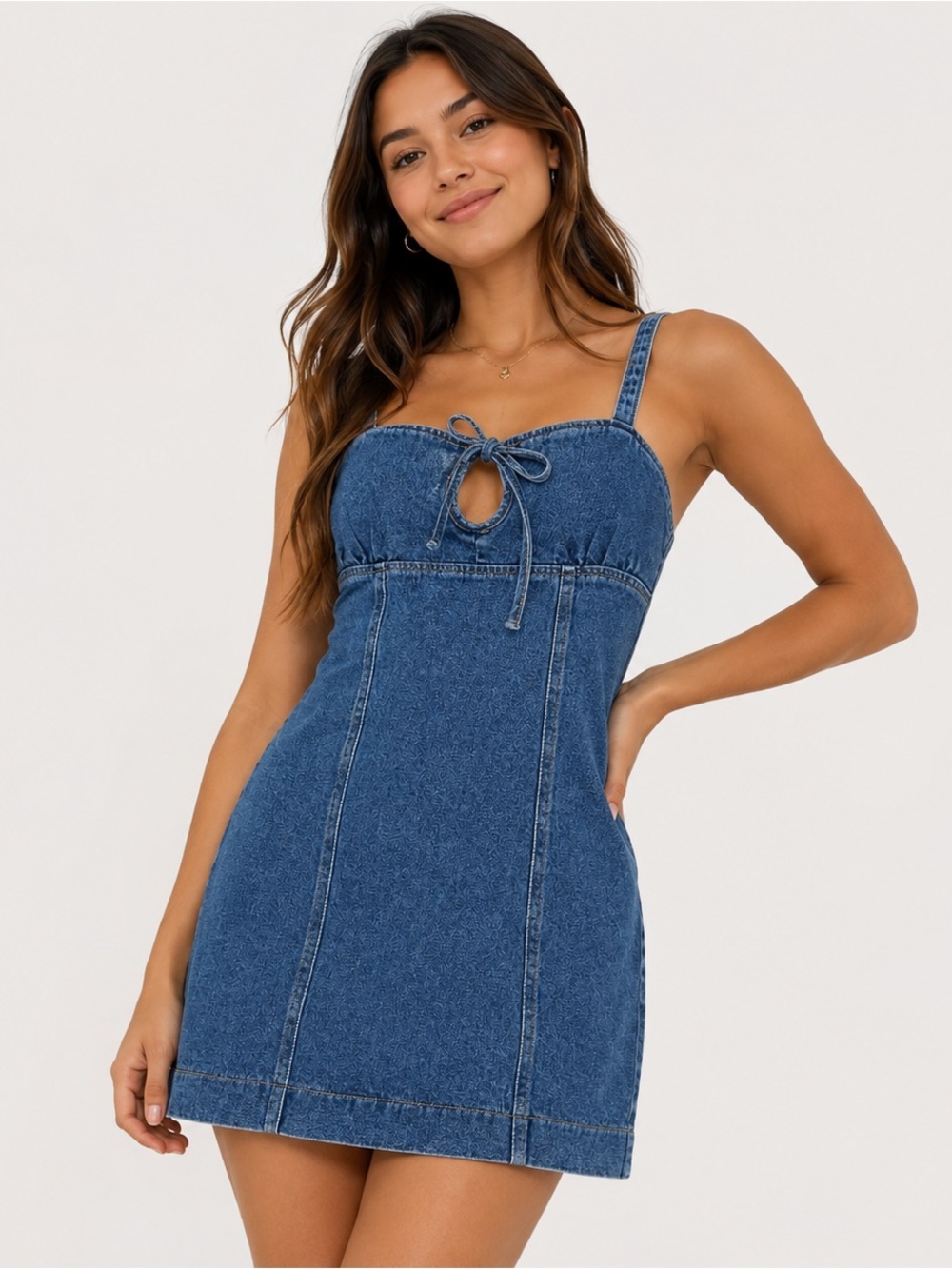 Urban Outfitters Blue Denim Tie-Front Mini Dress